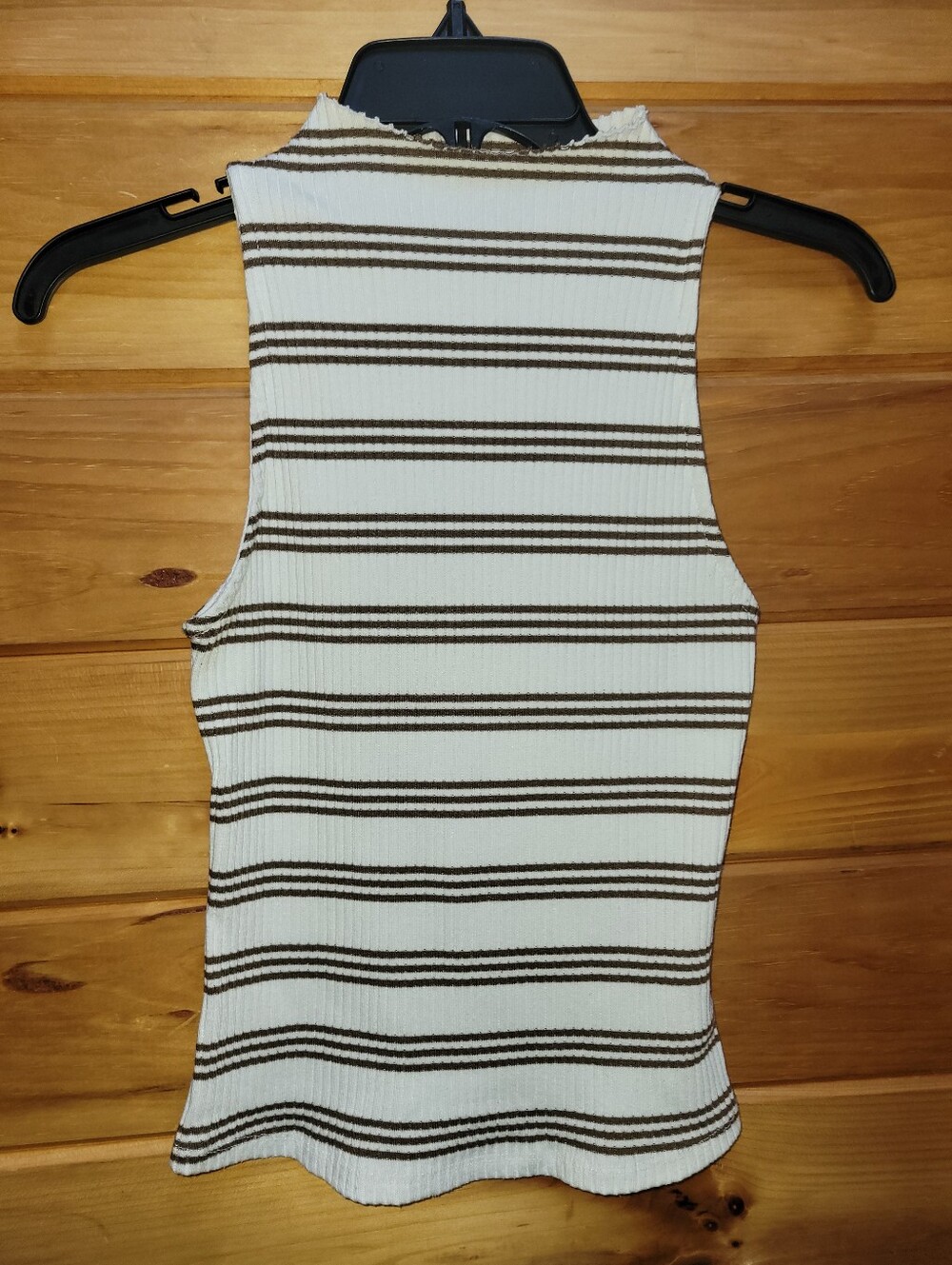 Anthropologie Maeve Cream Ribbed Tank Top with Brown Stripes Xs Preloved